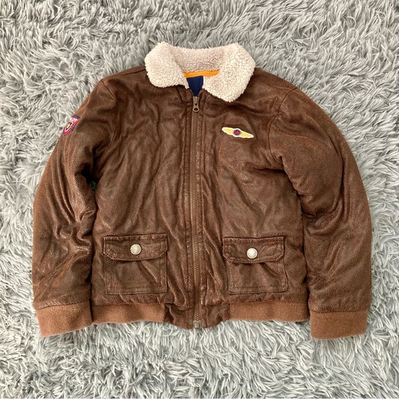 Little Me Other - Little Me Aviator Flight Pilot Bomber Jacket Brown 4T